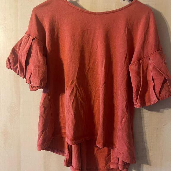 Frye short sleeve bell sleeve orange rust top round neck low back size small‎ - Picture 3 of 9